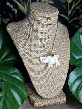 Vintage Mid-Century Puffy Celluloid Elephant Pendant Necklace